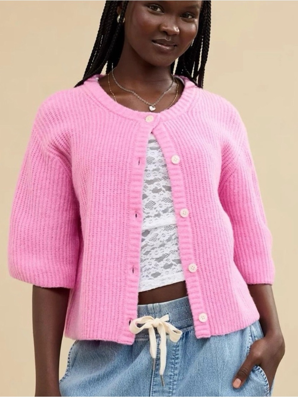 Aerie Short sleeve Cardigan in Pink